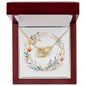 Boho Flowers Wreath Watercolor 16 - 18K Yellow Gold Finish Interlocking Hearts Necklace With Mahogany Style Luxury Box