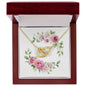 Watercolor Pink Floral Frame 2 - 18K Yellow Gold Finish Interlocking Hearts Necklace With Mahogany Style Luxury Box