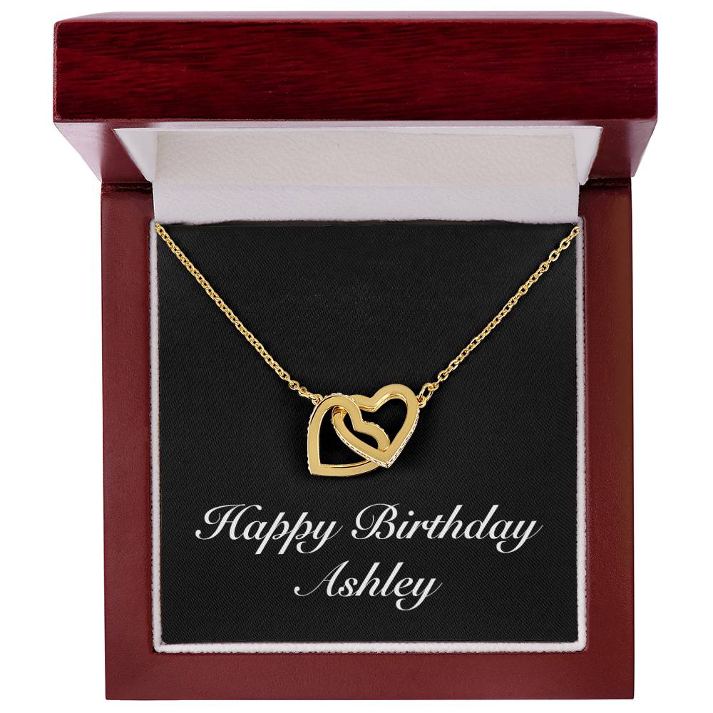 Happy Birthday Ashley v2 - 18K Yellow Gold Finish Interlocking Hearts Necklace With Mahogany Style Luxury Box