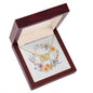 Boho Flowers Wreath Watercolor 10 - 18K Yellow Gold Finish Interlocking Hearts Necklace With Mahogany Style Luxury Box