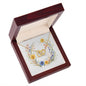 Boho Flowers Wreath Watercolor 12 - 18K Yellow Gold Finish Interlocking Hearts Necklace With Mahogany Style Luxury Box
