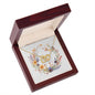 Boho Flowers Wreath Watercolor 14 - 18K Yellow Gold Finish Interlocking Hearts Necklace With Mahogany Style Luxury Box