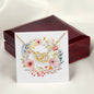 Boho Flowers Wreath Watercolor 01 - 18K Yellow Gold Finish Interlocking Hearts Necklace With Mahogany Style Luxury Box