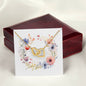 Boho Flowers Wreath Watercolor 18 - 18K Yellow Gold Finish Interlocking Hearts Necklace With Mahogany Style Luxury Box