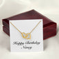Happy Birthday Nancy - 18K Yellow Gold Finish Interlocking Hearts Necklace With Mahogany Style Luxury Box
