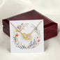 Boho Flowers Wreath Watercolor 16 - 18K Yellow Gold Finish Interlocking Hearts Necklace With Mahogany Style Luxury Box