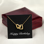 Happy Birthday v2 - 18K Yellow Gold Finish Interlocking Hearts Necklace With Mahogany Style Luxury Box
