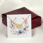 Boho Flowers Wreath Watercolor 02 - 18K Yellow Gold Finish Interlocking Hearts Necklace With Mahogany Style Luxury Box