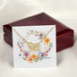 Boho Flowers Wreath Watercolor 10 - 18K Yellow Gold Finish Interlocking Hearts Necklace With Mahogany Style Luxury Box