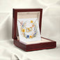 Boho Flowers Wreath Watercolor 12 - 18K Yellow Gold Finish Interlocking Hearts Necklace With Mahogany Style Luxury Box