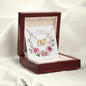 Watercolor Pink Floral Frame 1 - 18K Yellow Gold Finish Interlocking Hearts Necklace With Mahogany Style Luxury Box