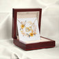Boho Flowers Wreath Watercolor 05 - 18K Yellow Gold Finish Interlocking Hearts Necklace With Mahogany Style Luxury Box