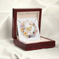 Boho Flowers Wreath Watercolor 14 - 18K Yellow Gold Finish Interlocking Hearts Necklace With Mahogany Style Luxury Box