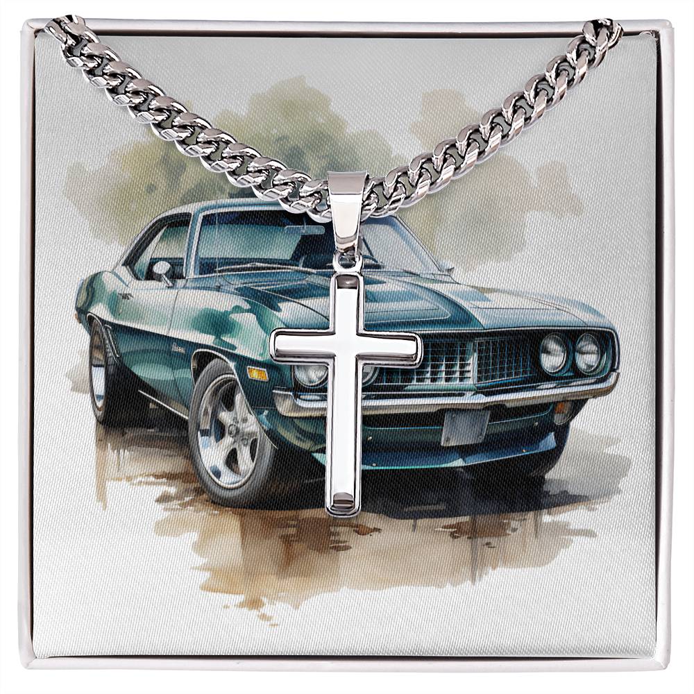 Muscle Car 13 - Stainless Steel Cuban Link Chain Cross Necklace