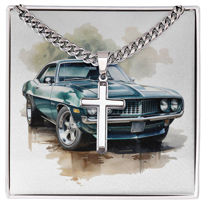 Muscle Car 13 - Stainless Steel Cuban Link Chain Cross Necklace