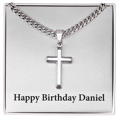 Happy Birthday Daniel - Stainless Steel Cuban Link Chain Cross Necklace