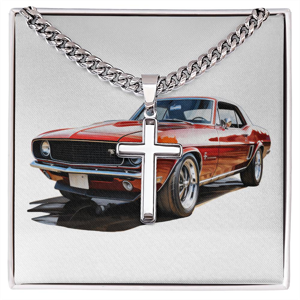 Muscle Car 01 - Stainless Steel Cuban Link Chain Cross Necklace