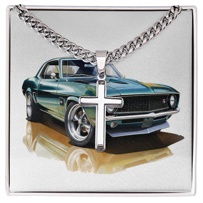 Muscle Car 11 - Stainless Steel Cuban Link Chain Cross Necklace