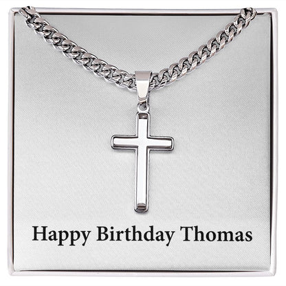 Happy Birthday Thomas - Stainless Steel Cuban Link Chain Cross Necklace