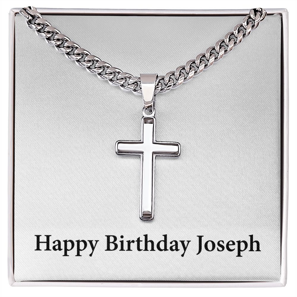 Happy Birthday Joseph - Stainless Steel Cuban Link Chain Cross Necklace