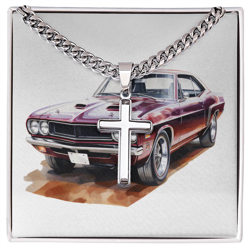 Muscle Car 10 - Stainless Steel Cuban Link Chain Cross Necklace