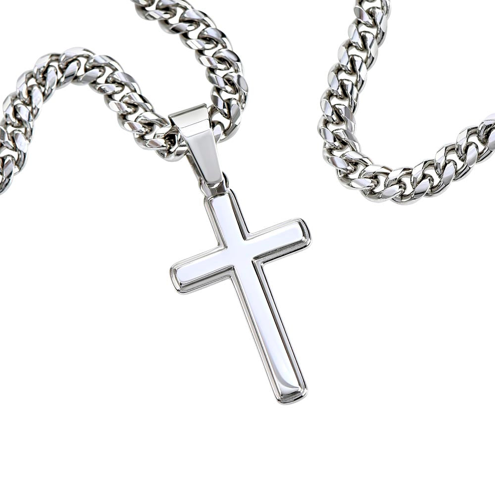 Happy Birthday Larry - Stainless Steel Cuban Link Chain Cross Necklace