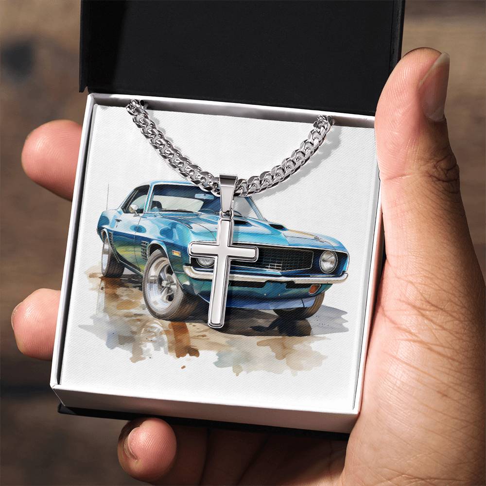 Muscle Car 12 - Stainless Steel Cuban Link Chain Cross Necklace