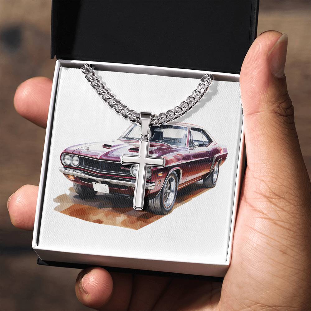 Muscle Car 10 - Stainless Steel Cuban Link Chain Cross Necklace
