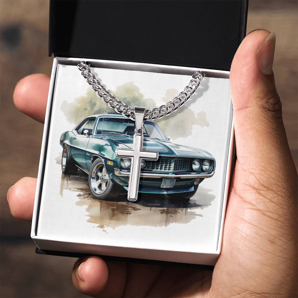 Muscle Car 13 - Stainless Steel Cuban Link Chain Cross Necklace