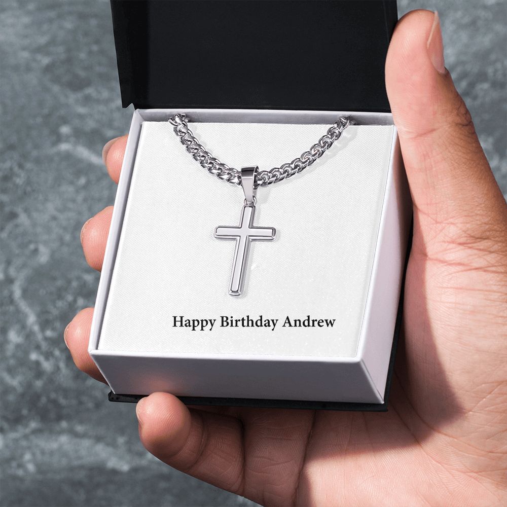 Happy Birthday Andrew - Stainless Steel Cuban Link Chain Cross Necklace