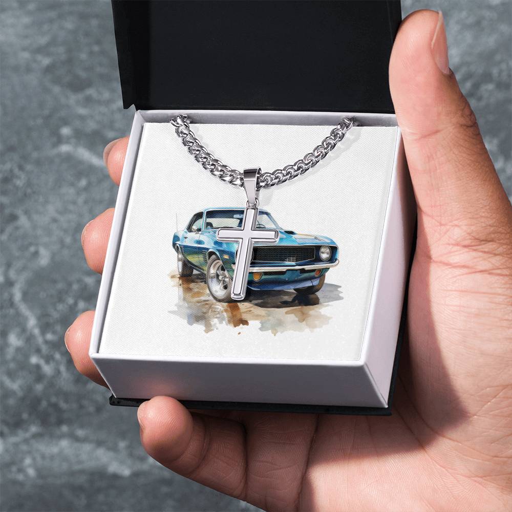 Muscle Car 12 - Stainless Steel Cuban Link Chain Cross Necklace
