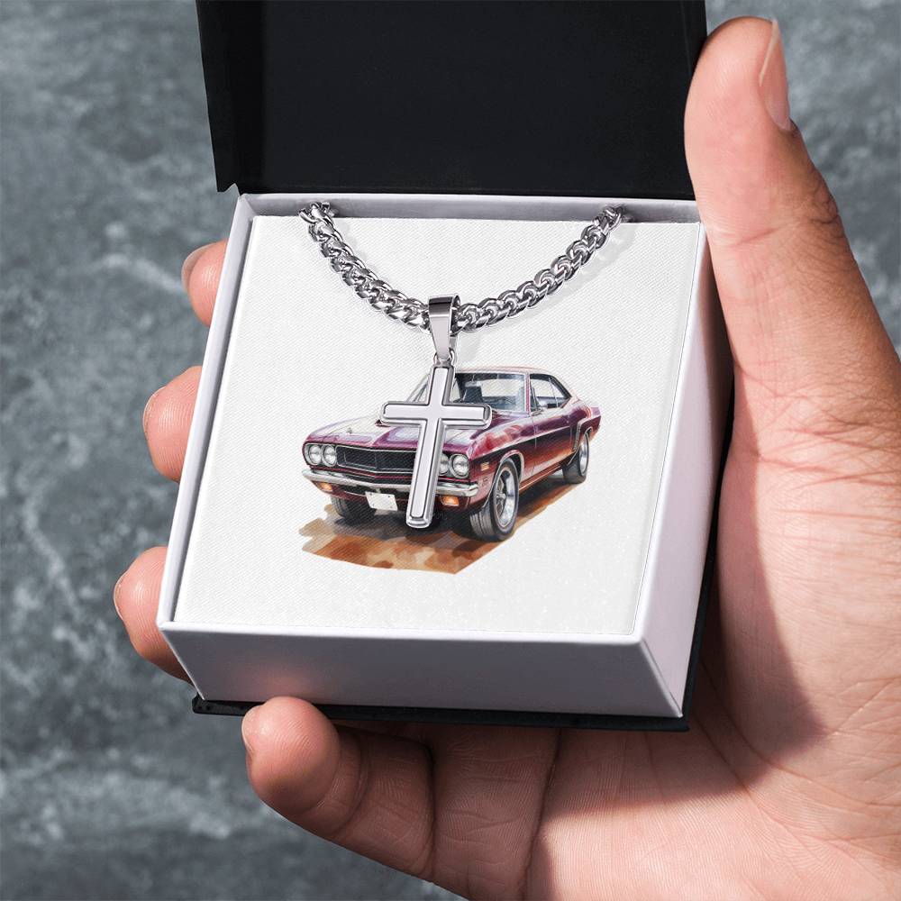Muscle Car 10 - Stainless Steel Cuban Link Chain Cross Necklace