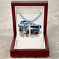 Muscle Car 12 - Stainless Steel Cuban Link Chain Cross Necklace With Mahogany Style Luxury Box