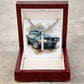 Muscle Car 13 - Stainless Steel Cuban Link Chain Cross Necklace With Mahogany Style Luxury Box