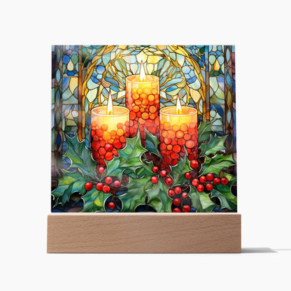 Christmas Stained Glass Design 022 - Square Acrylic Plaque