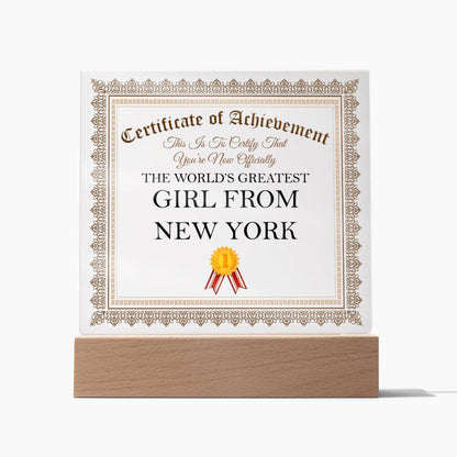 World's Greatest Girl From New York - Square Acrylic Plaque