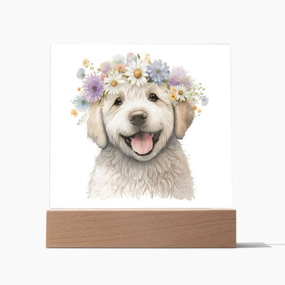 Dog And Spring Flowers (Watercolor) 07 - Square Acrylic Plaque