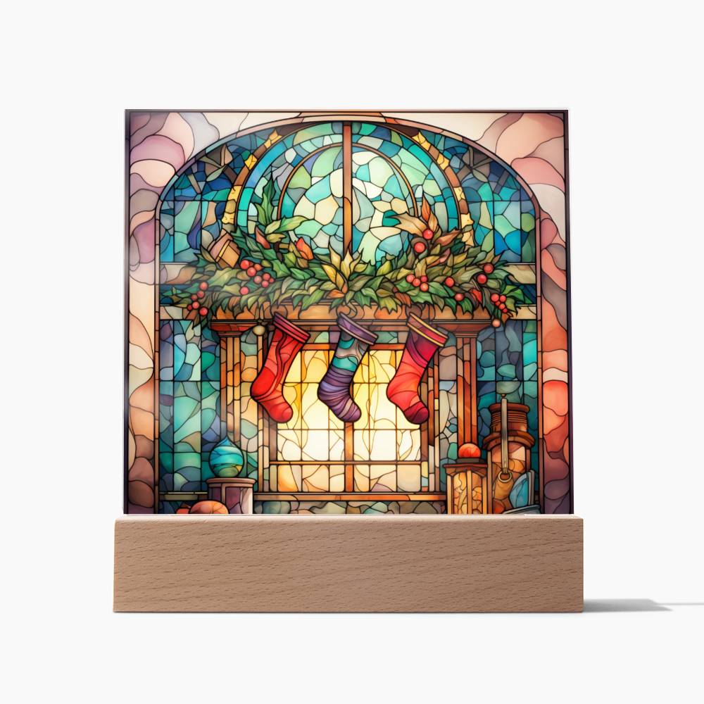 Christmas Stained Glass Design 015 - Square Acrylic Plaque