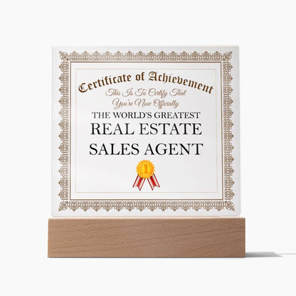 World's Greatest Real Estate Sales Agent - Square Acrylic Plaque
