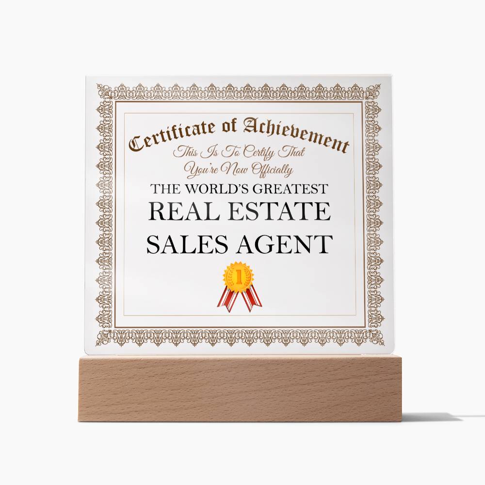 World's Greatest Real Estate Sales Agent - Square Acrylic Plaque