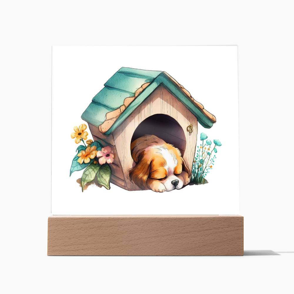 Dog Sleeping (Watercolor) 10 - Square Acrylic Plaque