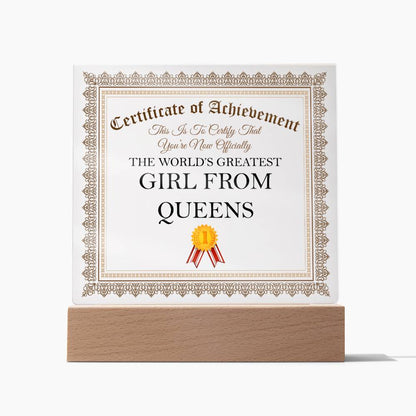 World's Greatest Girl From Queens - Square Acrylic Plaque