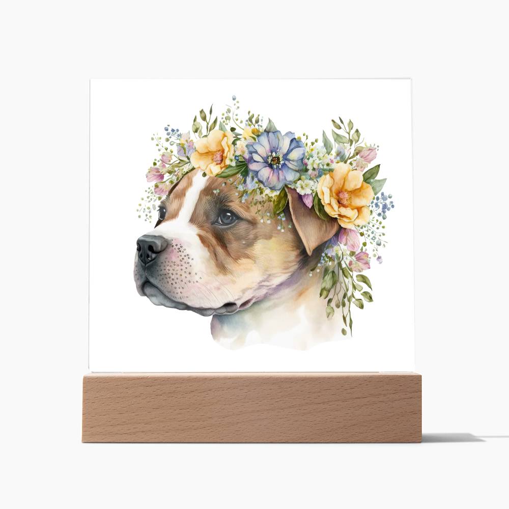 Dog And Spring Flowers (Watercolor) 03 - Square Acrylic Plaque