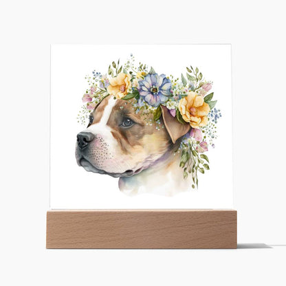 Dog And Spring Flowers (Watercolor) 03 - Square Acrylic Plaque