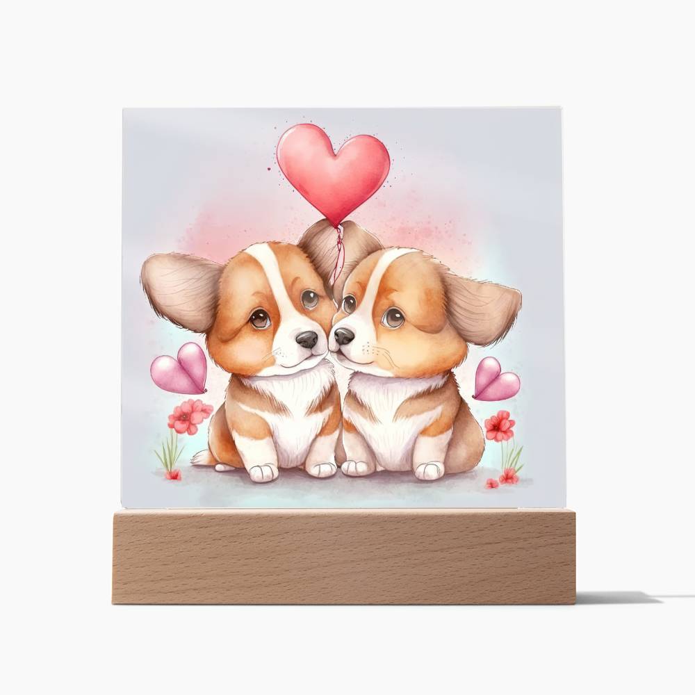 Cute Dogs In Love (Watercolor) 08 - Square Acrylic Plaque