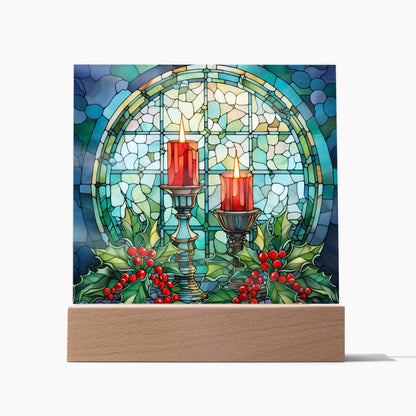 Christmas Stained Glass Design 016 - Square Acrylic Plaque