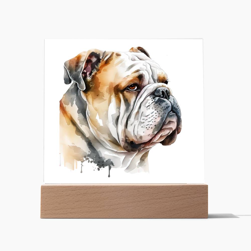 Bulldog (Watercolor) 05 - Square Acrylic Plaque