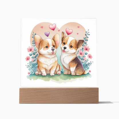 Cute Dogs In Love (Watercolor) 10 - Square Acrylic Plaque