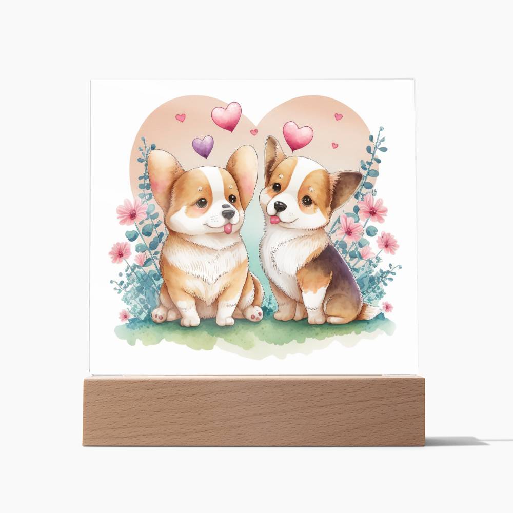 Cute Dogs In Love (Watercolor) 10 - Square Acrylic Plaque