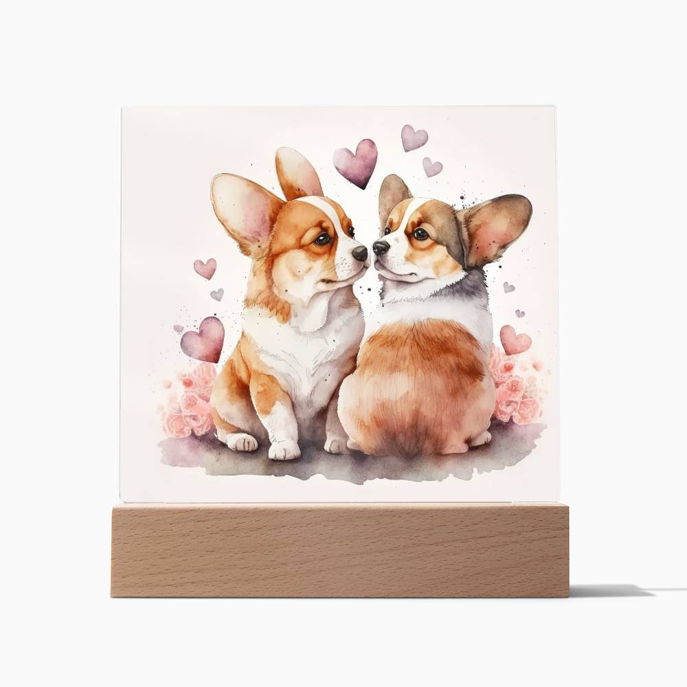 Cute Dogs In Love (Watercolor) 06 - Square Acrylic Plaque
